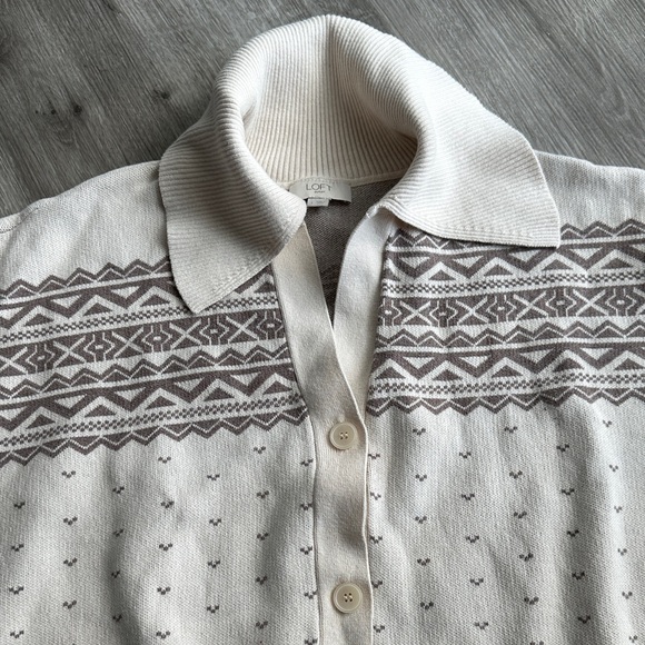 LOFT Cream Patterned Button-Up Cardigan - Picture 3 of 8